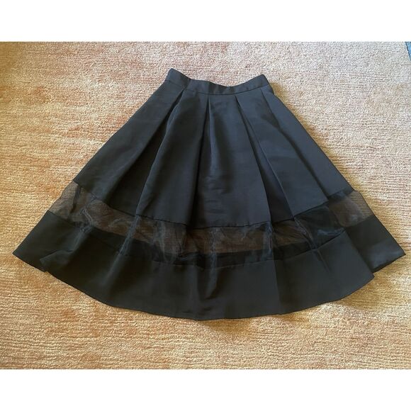 EXPRESS Black A-Line Midi SKIRT with Sheer Panel Details Size XS NWOT - Picture 9 of 10